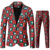 Men's Suits Blazers Red Printed Twopiece Christmas Suit Jacket Pants Stylish Male Blazer Coat with Trousers Black Green Blue S4XL 231124