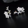 925 Sterling Srebrne słodkie kolczyki w stylu etynowym mini gałąź śliwkowe kolczyki dla kobiet letnie prezenty biżuterii