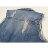 Damen Westen Einreiher Damen Jeansjacke Weste Kurze Oberbekleidung Große Größe Ärmellos Schlank Loch Jeans Westen Lässige Oberteile 6XL 230424