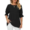 Kvinnors blusar chikichi solid färg rund hals peplum prinsessa ärm chiffon topp kvinnor 2023 sommar casual lös t-shirt