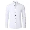 Camisas sociais masculinas sólidas de manga comprida elástica em 4 direções camisa formal de negócios casual de algodão com botões