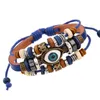 Design clássico Evil Eye Charm Bracelet Três jóias de pulseiras de couro em camadas para homens