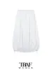 Skirts TRAF Women Fashion With Stoppers Front Pockets Midi Skirt Vintage MidWaist Elastic Waistband Female Mujer 230424