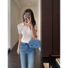 Early Autumn New 12 Needle 32 Thread Embroidered Polo Neck Slim Sweater for Women's Knitted Short Sleeves E082602