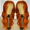 Orange lange gewellte synthetische Spitzenfront mit Mittelteil Körperwelle für Frauen Cosplay Make-up Haar