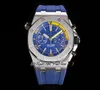 JJF 2670 A3124 Automatic Chronograph Mens Watch 42mm Yellow Inner Blue Textured Dial Rubber Strap Super Edition Reloj Hombre Montre Homme Puretime B2