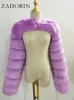 Pele feminina pele sintética zadorin outono inverno recortado falso casaco de pele de raposa feminino luxo guaxinim manga longa jaquetas de pele quente feminino outerwear rosa vermelho 231124