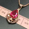 Kedjor 585 Purple Gold Inlaid Geometric Water Drop Ruby Pendant 14K Rose Neckor for Women Elegant Luxury Wedding Jewelry Gift