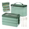 Ensembles de vaisselle Boîte à bento de 1500 ml avec sac - Ensemble de couverts à déjeuner à 3 couches Récipient de préparation de repas 4 en 1 isolé