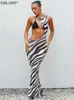 Casual jurken Zebra Mesh Long Beach Dres 2023 Uitgebracht bodycon Maxi Swimsuit Cover Up Sexy Transparant Striped Summer 230424