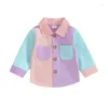 Giubbotti 6M-3Y Bambino Neonato Bambina Abbottonatura Top Cappotto di colore a contrasto Camicia a maniche lunghe Tasca Giacca Primavera Abbigliamento estivo per bambini