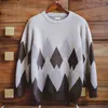 Męskie swetry Maden Casual Diamond Jacquard Sweter Snow Mountain imitacja norka okrągła szyja dzianina zima vintage gęsty ciepły skoczek