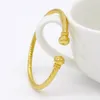 Women Cuff Bangle Bracelet Fashion Lady Plat Simple Style Solid Real 18k Gold Color Classic Girls Present Gift 2pcs