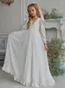 Robes de fille Boho fleur blanche a-ligne Appliques dentelle à manches longues pour mariage anniversaire soirée première Communion robes