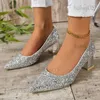Elbise ayakkabıları parlak payetler gümüş pompalar kadınlar 2023 Sonbahar yüksek topuklu ayakkabılar üzerinde basit kayma kadınlar sivri uçlu ayak parmaklı topuklu düğün ayakkabıları T231125