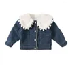 Vestes enfants filles Denim polaire manteau mignon Patch boule revers col un boutonnage Jean doux épais enfants hiver velours pardessus