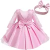 Girls Dresses Long Sleeve Baby Girl Party Dress Backless Cute Toddler Birthday Wedding Tutu Gown Red Christmas Year for 231124