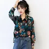 Bloups feminina camisa impressa japonesa para mulheres Hong Kong Vintage Mulher Loose Blush Feminina Coreana Túnicas Tops