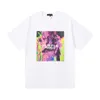 T-shirt violet pour hommes, Streetwear Hip Hop, en coton, de marque, avec lettres et fleurs imprimées, surdimensionné, pour hommes et femmes, 163