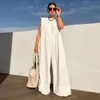 Women's Jumpsuits Rompers Yeezzi Solid Sleeveless Wide Leg Fitness Summer Fashion Women's Loose White Casual Cool Women's Bodysuit