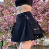 Kjolar harajuku punk gotisk svart hög midja kvinnor sexig lapptäcke bandage mini kvinnliga streetwear w0425