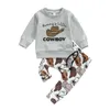 Kledingsets Babyjongens in baby's set brief afdrukken lange mouw sweatshirts tops en koe/cowboy hoed/vee hoofdbroek 2 stks