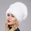 Caps Hats Women Winter Luxury Real Rex Rabbit Fur Hat Sticked Top Natural Cap Genuine Beanies 231124
