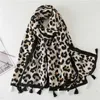 Berets Casual And Sweet Leopard Print Scarf For Women In Winter Korean Style Versatile Cotton Linen Feel Long Tassel Warm