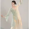 Scene Wear Chinese Classical Dance Practice Costume Women's Gace Dress V-Neck Blouse Style Folkprestanda