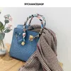 Platinum Tote Ostrich Handbag Early Autumn Linen Blue Pattern Bag Cowhide Handheld Women's One Shoulder Crossbody Large Bag Genuine Leather