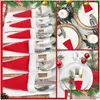 Julekorationer 20-100 st hattar bordsartiklar mini Santa Hat Fork Knivens bestick Väska Vinflaskor Er Holder Drop Delivery Home G DHWDF