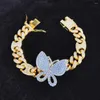 Bangle Hip Hop Bling Out 2 rzęd CZ Miain Bransoletka kubańska mężczyzna mężczyźni Kamień Kamień Kamienna Butterfly Bracelets 12 mm