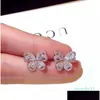 Stud Sparkly Crystal Earrings Butterfly Shape Sterling Sier Cute Unique For Women Wedding Bridal Ear Jewelry Drop Delivery Dhhua