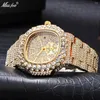 Orologi da polso MISSFOX Hiphop Luxury Uomo Orologi Full Diamond Bracciale in oro Quarzo Data automatica da polso con confezione regalo