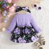 Robes de filles robe pour enfants 3 à 24 mois mode manches longues à volants mignon nœud floral princesse formelle violet né bébé fille 231124