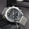 Omeg Frist Watch для мужчин 2024 Мужские часы пять игл все циферблаты работают Quartz Watch Top Luxury Brand Clock Hronograph Fashion Steel и кожаный ремешок Speedmaster O-07