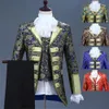 Ternos masculinos blazers elegante vintage real homens 3 peças terno tribunal vestido ouro e azul vermelho palco traje teatro drama outfit 231124