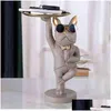 Objets décoratifs Figurines Kungfu Bldog Butler avec plateau pour clés Bijoux Stock Stockage Nordic Home Decor Statues de chien Résine Scpt Otvsx