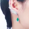Ear CWWZircons Luxury Full Cubic Zirconia Pave Big Long Drop Feather Wing Ear Cuff Pendientes para mujeres CZ625 230425