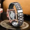 Wristwatches Square Transparent Full Hollow Quartz Watches Men Top Golden Male Wristwatch Man Relogio Masculino