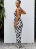 Casual jurken Zebra Mesh Long Beach Dres 2023 Uitgebracht bodycon Maxi Swimsuit Cover Up Sexy Transparant Striped Summer 230424