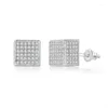 Stud Earrings 1 Pair Hip Hop Cubic Zirconia Paved Bling Iced Out Geometric Cube Earring For Men Women Rapper Jewelry Gifts