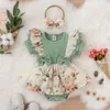 Ensembles de vêtements de haute qualité bébé barboteuses florales à volants à manches courtes vêtements de bandeau pour filles