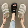 Thick Sole Elevating Sandals Women's Fashion Casual Rhinestones Summer Comfortable Soft Sole Shopping Slippers