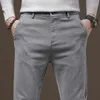 Мужские брюки, осенние хлопковые эластичные повседневные классические тонкие прямые модные корейские брюки-карго с эластичной резинкой на талии, черные, серые, зеленые