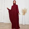 Ubranie etniczne Hidżab eid sukienka Ramadan muzułmańska koronkowa Burgundia Abaya Dubai Turcja Arabska afrykańska maxi sukienki dla kobiet Islam Kaftan