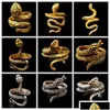 Ringas de banda 100pcs/lote exagerado antigo estilo punk animal anel de cobra dourado mix preto mistura hip hop rock jóias unissex dhrhs