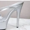 섹시한 Super CM High Heel Sandals 여성 패션 버클 플랫폼 투명 여성 여름 오픈 발가락 얇은 파티 신발 484