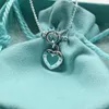 Designer Brand Tiffays S925 Sterling Silver Womens Blue Heart Necklace Lettera Love Ciondo