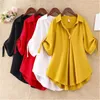 Women's Blouses Fashion Mid-length V-neck Chiffon Shirt Plus Size 2023 Summer Loose Solid Color Three-quarter Sleeve Pullover Top